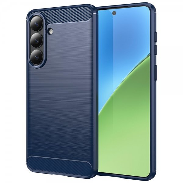 Samsung Galaxy S26 Plus Cover Børstet Kulfibertekstur Blå