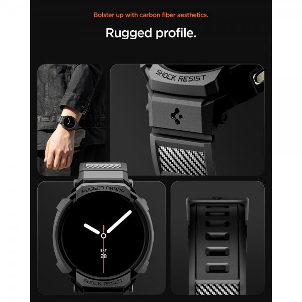 Spigen Samsung Galaxy Watch 8 40mm Rem og Cover Rugged Armor Pro Mat Sort