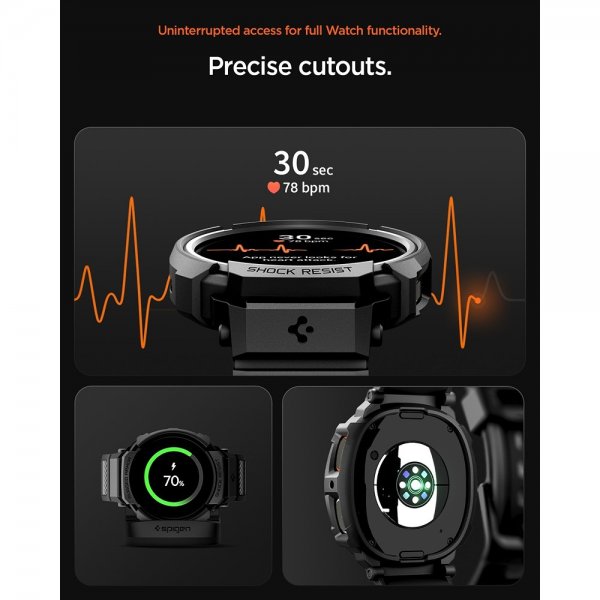 Spigen Samsung Galaxy Watch 8 40mm Rem og Cover Rugged Armor Pro Mat Sort