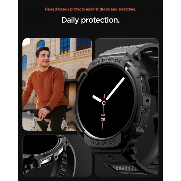 Spigen Samsung Galaxy Watch 8 40mm Rem og Cover Rugged Armor Pro Mat Sort