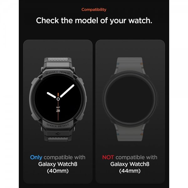 Spigen Samsung Galaxy Watch 8 44mm Armbånd og Cover Rugged Armor Pro Mat Sort