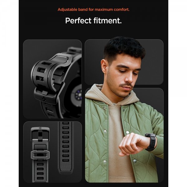 Spigen Samsung Galaxy Watch 8 44mm Armbånd og Cover Rugged Armor Pro Mat Sort