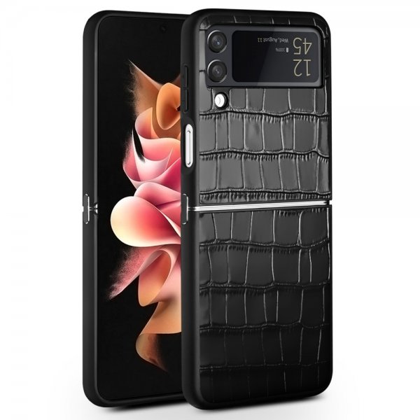 Qialino Samsung Galaxy Z Flip 4 Cover Krokodillemønster Sort