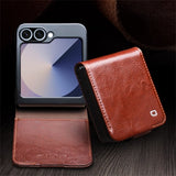 Qialino Samsung Galaxy Z Flip 6/Flip 7 FE Etui Ægte Læder med Klap Brun
