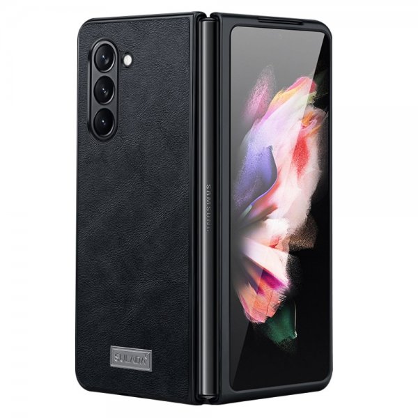 Sulada Samsung Galaxy Z Fold 5 Cover Lædertekstur Sort