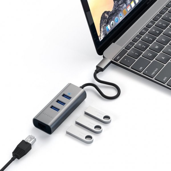 Satechi Type-C 2-i-1 USB Hub Ethernet Sølv