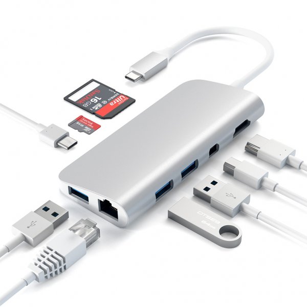Satechi USB-C Multimedia Adapter 4K HDMI/Mini DisplayPort Gigabit Ethernet Sølv
