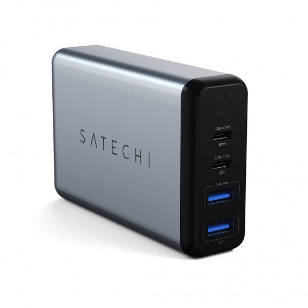 Satechi 75W PD rejselader med to USB-C- og USB-A-porte Grå