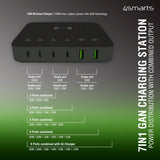 4smarts Skrivebordslader 7in1 GaN 100W med Trådløs oplader Sort