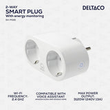 Deltaco Smart Home Smart Plug med dobbeltudtag og energiovervågning