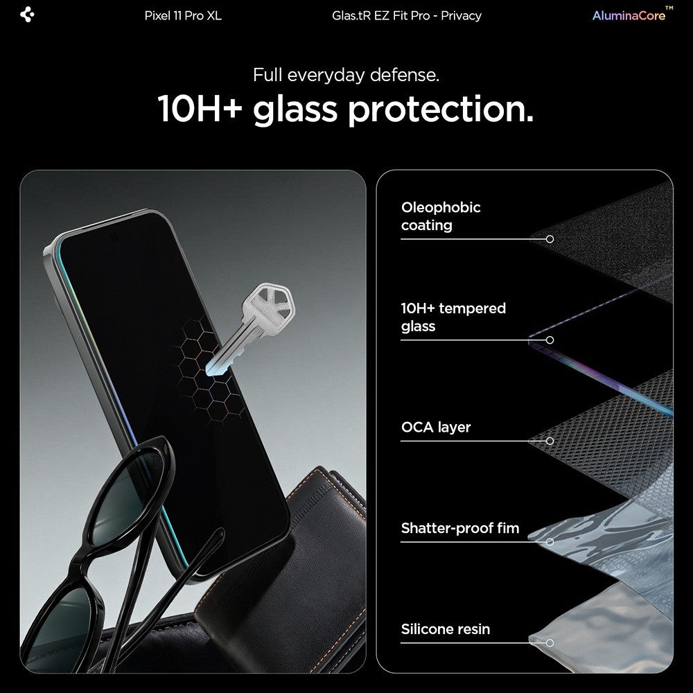 Spigen Google Pixel 9 Pro XL/10 Pro XL/Pixel 11 Pro XL Skärmskydd GLAS.tR EZ Fit Pro Privacy 2-pack