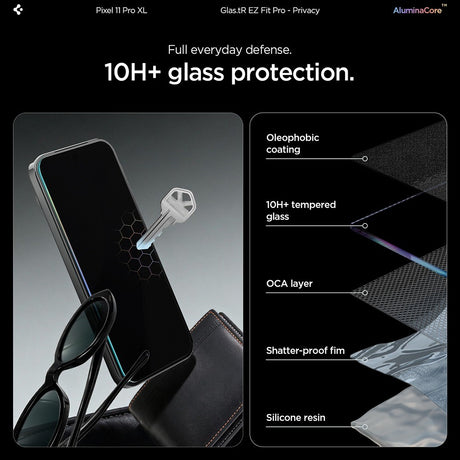Spigen Google Pixel 9 Pro XL/10 Pro XL/Pixel 11 Pro XL Skærmbeskytter GLAS.tR EZ Fit Pro Privacy 2-pak