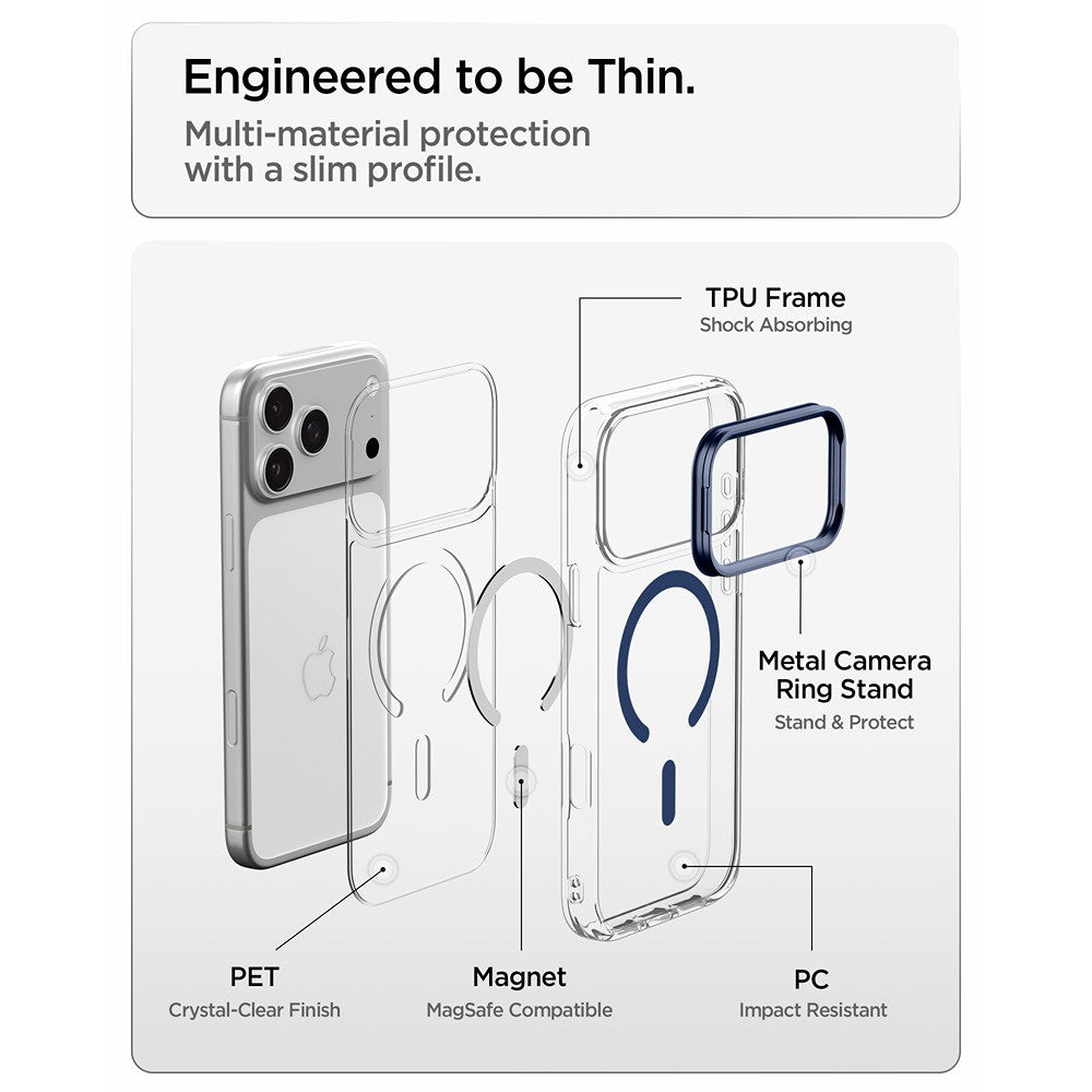 Spigen iPhone 17 Pro/iPhone 18 Pro Cover Ultra Hybrid Optik S MagFit Clear Deep Blue