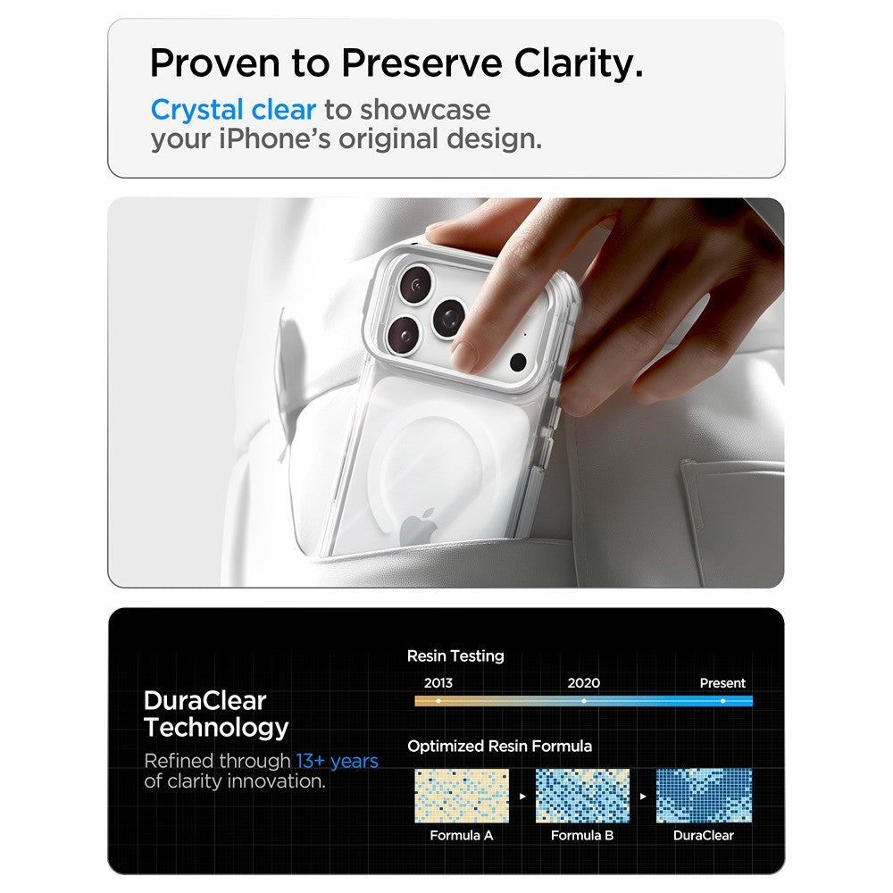 Spigen iPhone 17 Pro Max/iPhone 18 Pro Max Cover Ultra Hybrid Optik S MagFit Clear Sølv