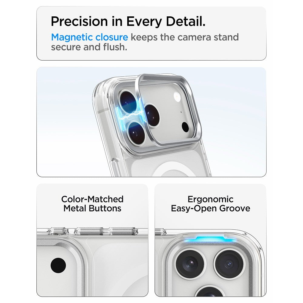 Spigen iPhone 17 Pro Max/iPhone 18 Pro Max Cover Ultra Hybrid Optik S MagFit Clear Sølv