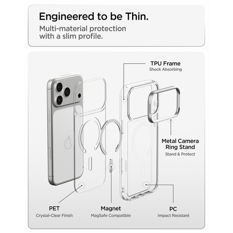Spigen iPhone 17 Pro Max/iPhone 18 Pro Max Cover Ultra Hybrid Optik S MagFit Clear Sølv