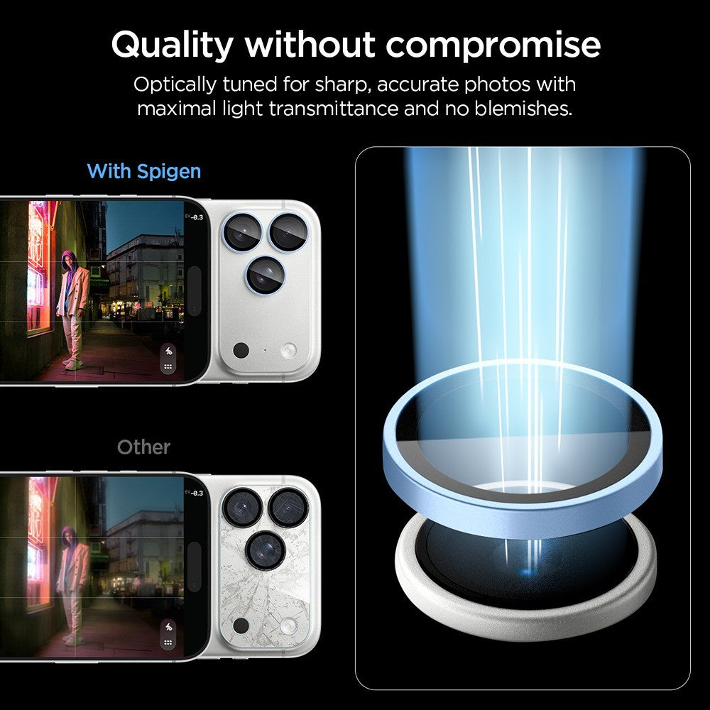 Spigen iPhone 18 Pro/18 Pro Max Kameralinsebeskytter Glas.tR EZ Fit Optik Pro 2-pak Lyseblå