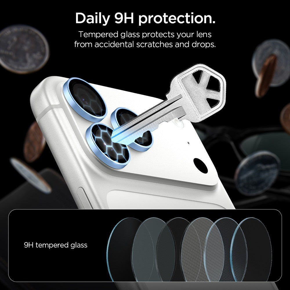 Spigen iPhone 18 Pro/18 Pro Max Kameralinsebeskytter Glas.tR EZ Fit Optik Pro 2-pak Lyseblå