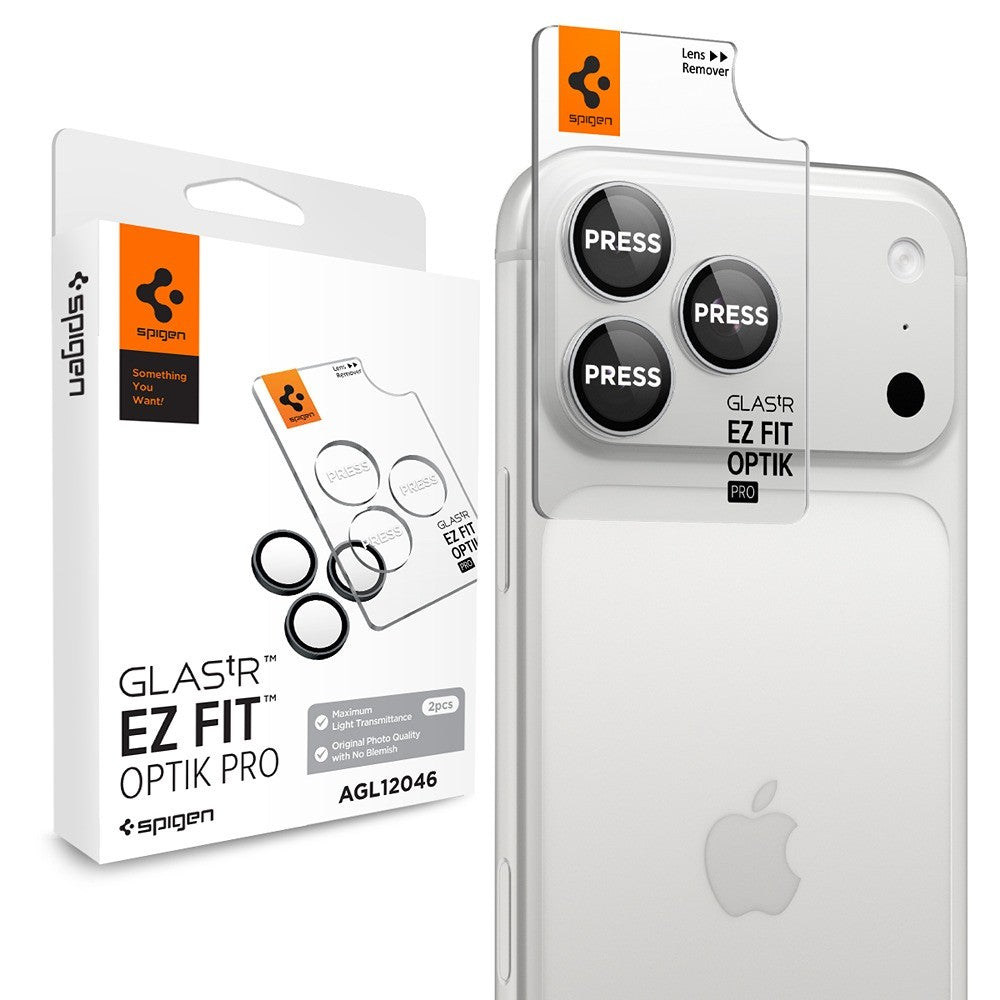Spigen iPhone 18 Pro/18 Pro Max Kameralinsebeskytter Glas.tR EZ Fit Optik Pro 2-pak Sølv