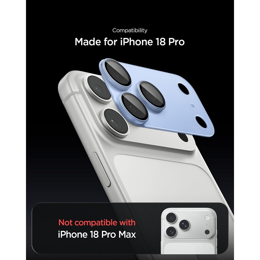 Spigen iPhone 18 Pro Kameralinsebeskytter Glas.tR EZ Fit Optik Pro XL Lyseblå