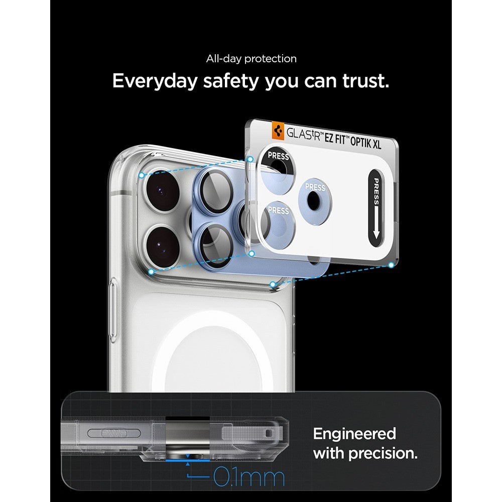 Spigen iPhone 18 Pro Kameralinsebeskytter Glas.tR EZ Fit Optik Pro XL Lyseblå