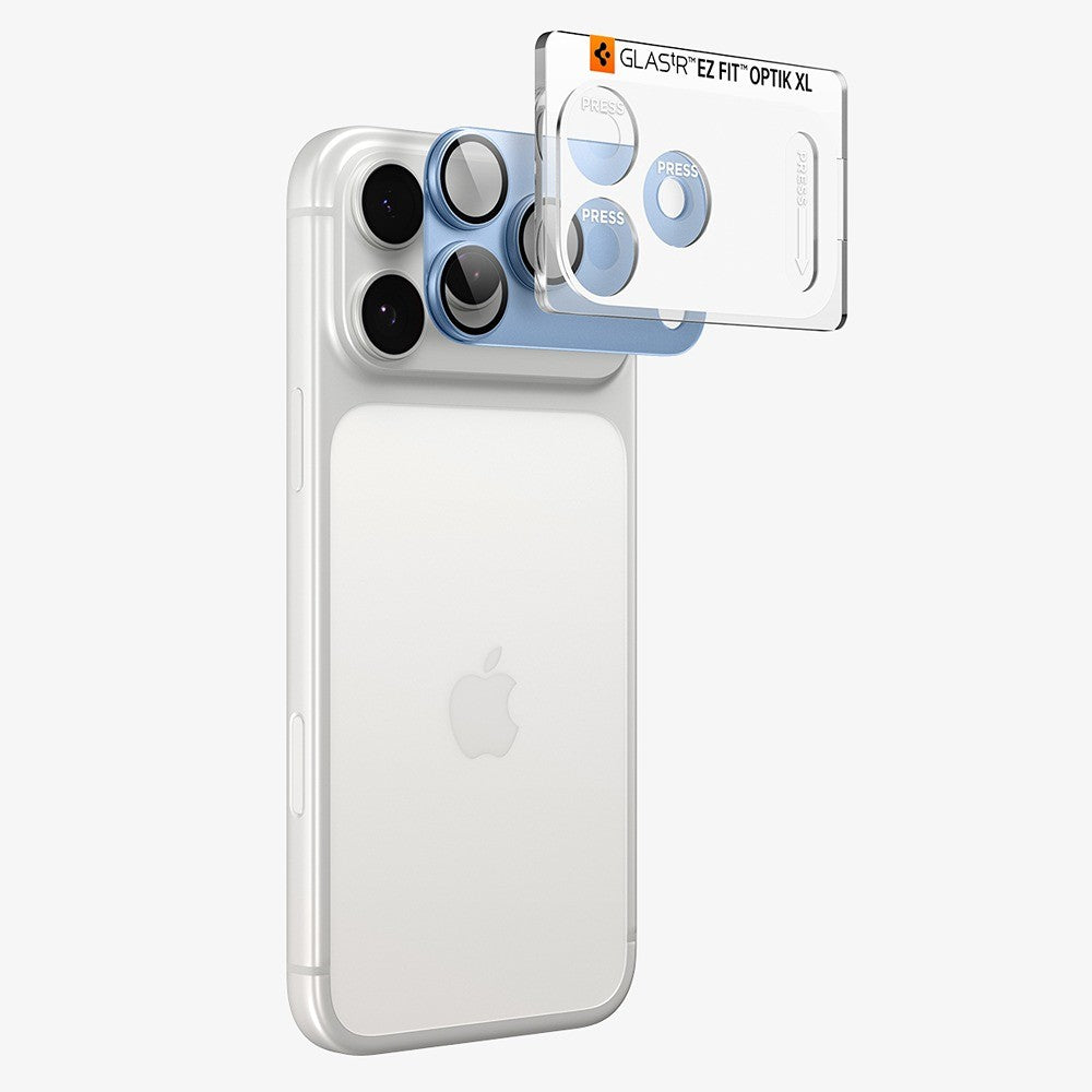 Spigen iPhone 18 Pro Kameralinsebeskytter Glas.tR EZ Fit Optik Pro XL Lyseblå