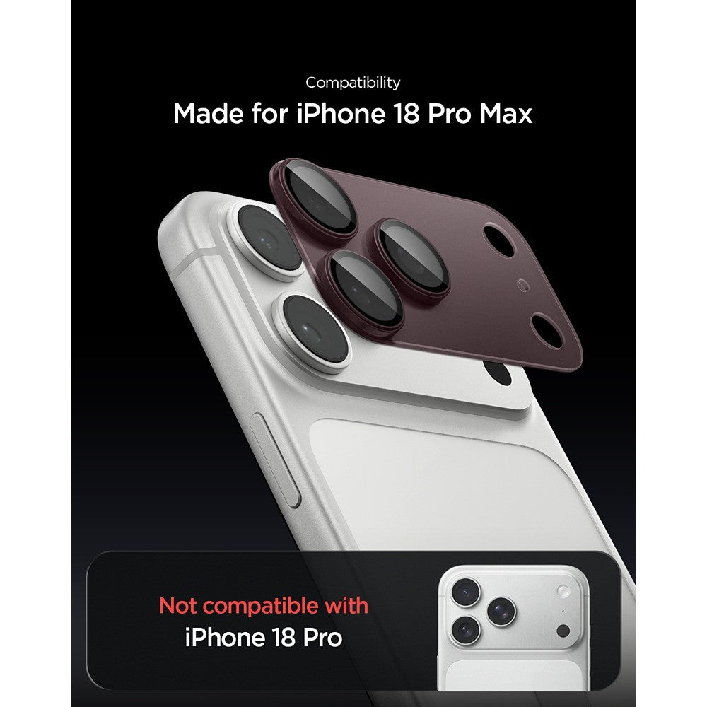 Spigen iPhone 18 Pro Max Kameralinsebeskytter Glas.tR EZ Fit Optik Pro XL Mørk kirsebær