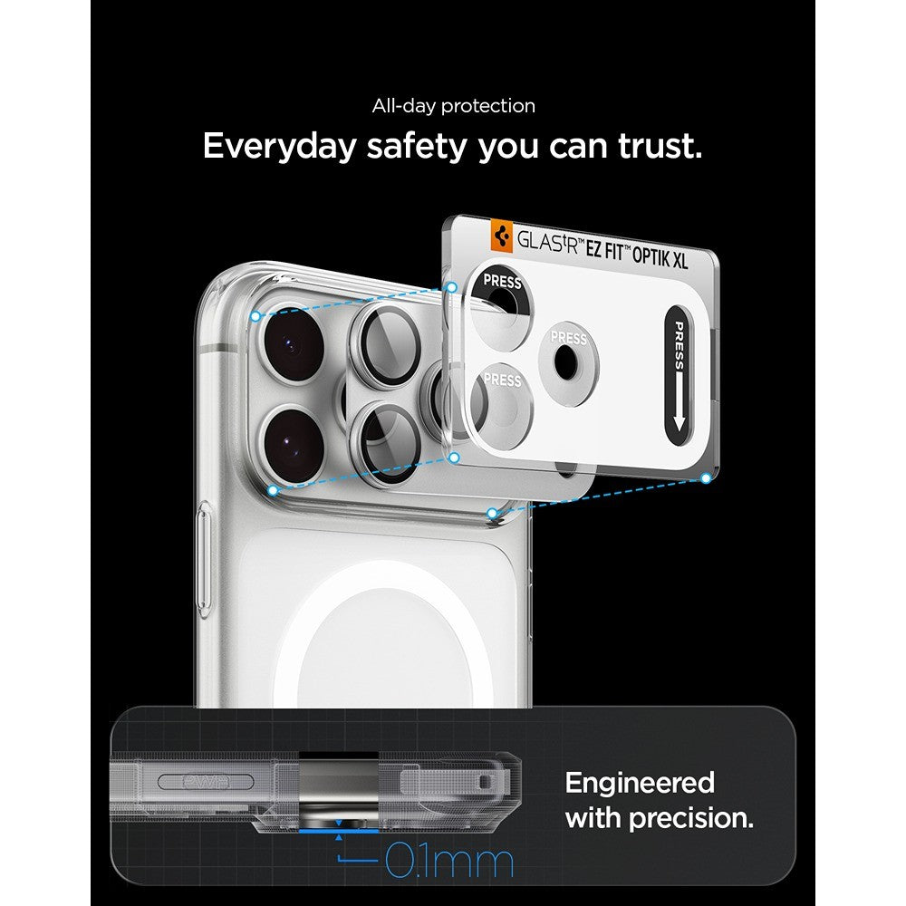 Spigen iPhone 18 Pro Max Kameralinsebeskytter Glas.tR EZ Fit Optik Pro XL Sølv