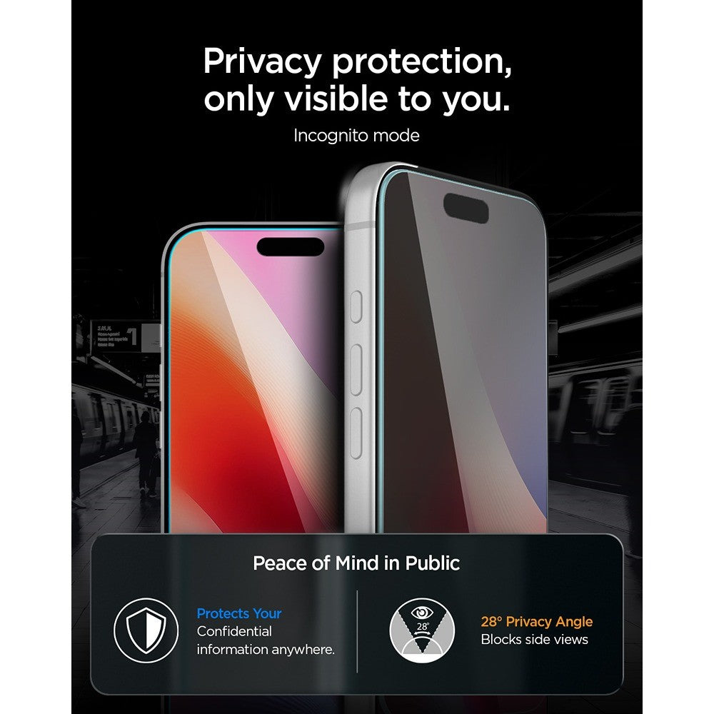 Spigen iPhone 18 Pro Skærmbeskytter Glas.tR EZ Fit Pro Privacy 2-pack
