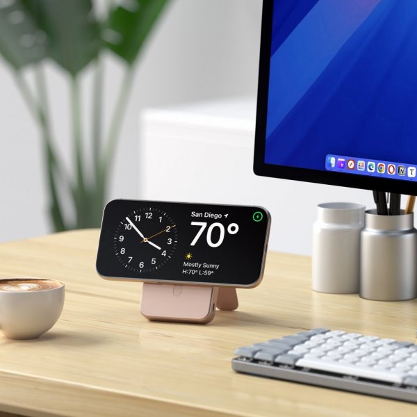 Satechi OntheGo Qi2 10K MagSafe-powerbank med stativ Desert Rose