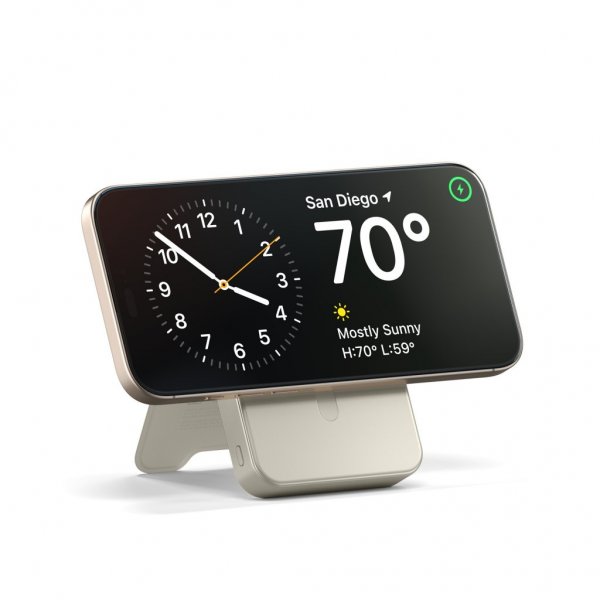 Satechi OntheGo Qi2 10K MagSafe-powerbank med Stander Sand