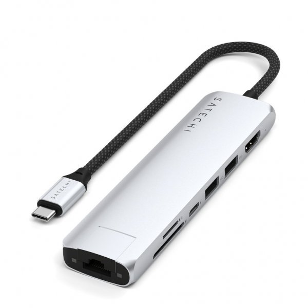 Satechi 7-i-1 USB-C Slim Multiport-adapter med Ethernet Sølv