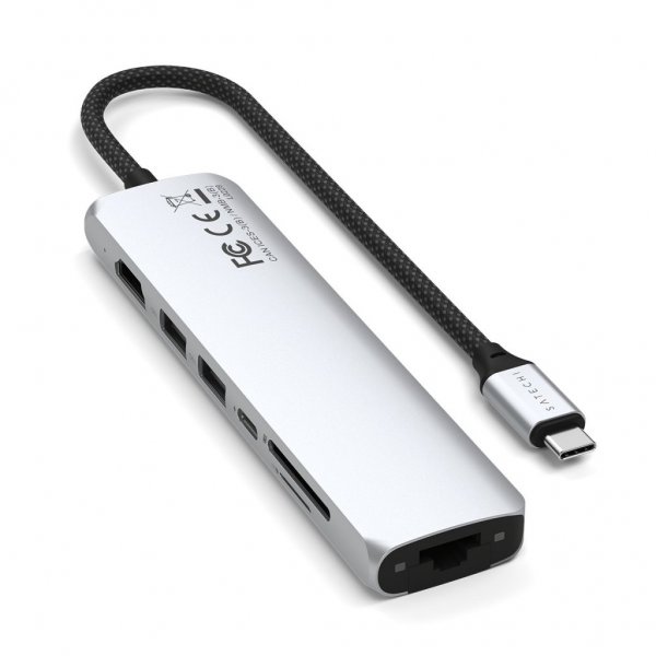 Satechi 7-i-1 USB-C Slim Multiport-adapter med Ethernet Sølv