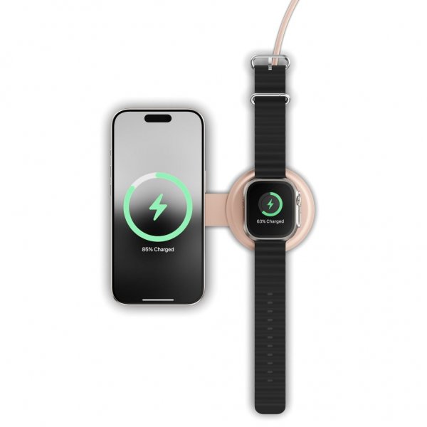 Satechi On-the-Go 2-i-1 trådløs oplader Desert Rose