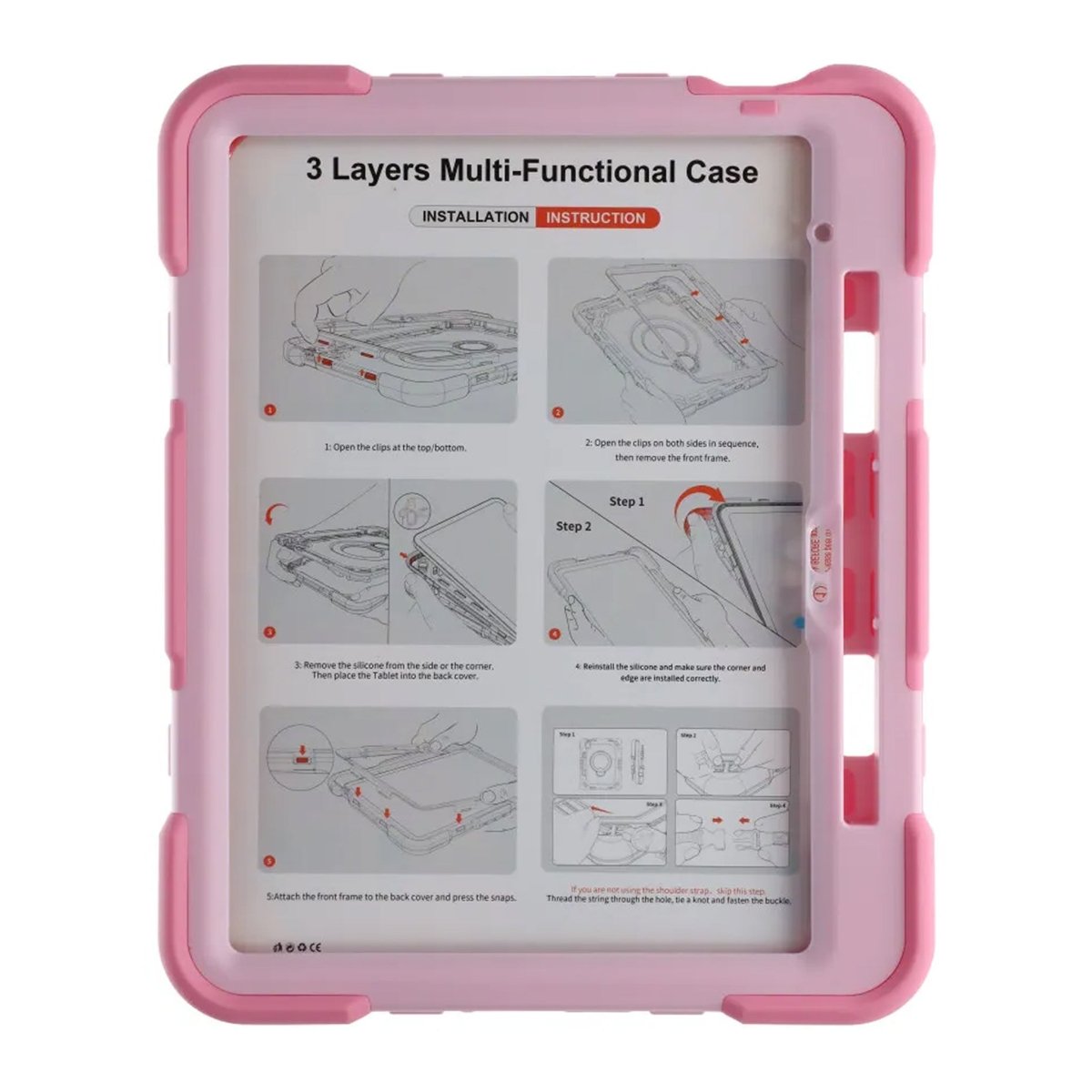 iPad 11 (A16)/iPad 10.9 (gen 10) Cover med stativ og Håndstrop Lyserød