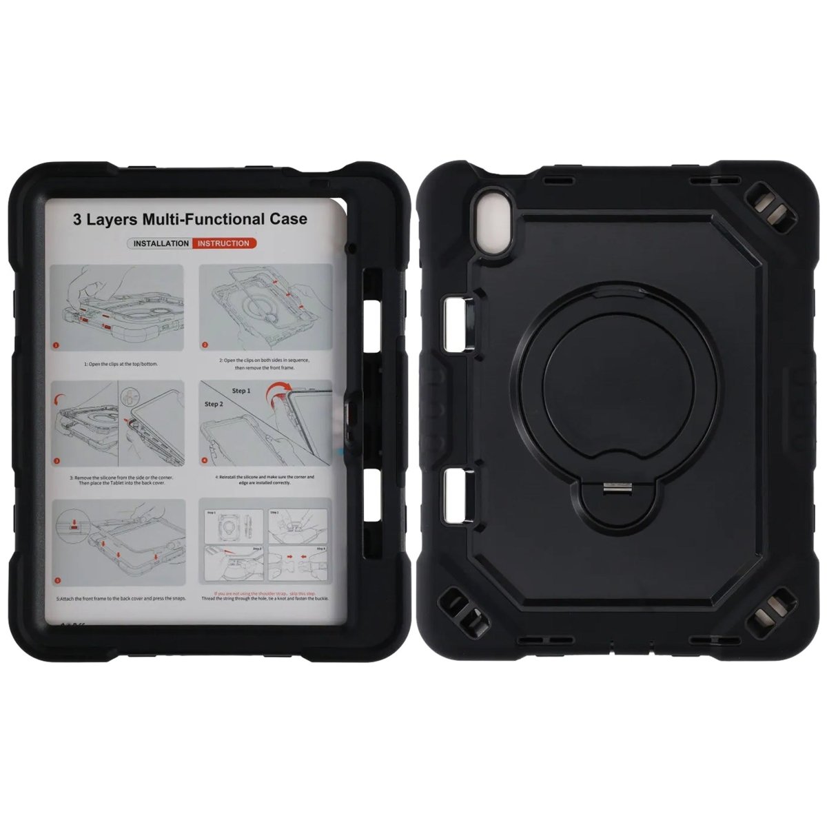iPad 11 (A16)/iPad 10.9 (gen 10) Cover med stativ og Håndstrop Sort