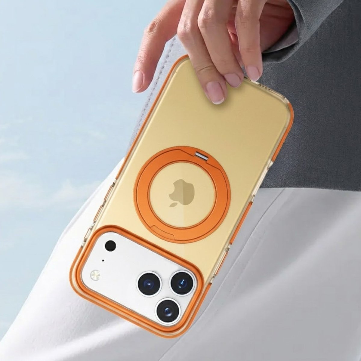 iPhone 17 Pro Max Cover med roterbart stativ Orange