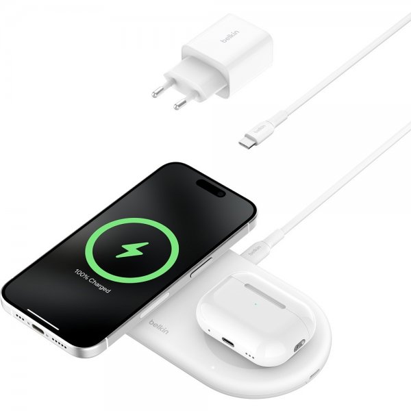 Belkin Trådløs Oplader BoostCharge Pro 2-i-1 MagSafe Qi2 15W Hvid