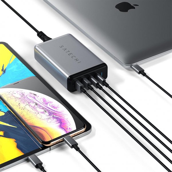 Satechi 75W PD rejselader med to USB-C- og USB-A-porte Grå