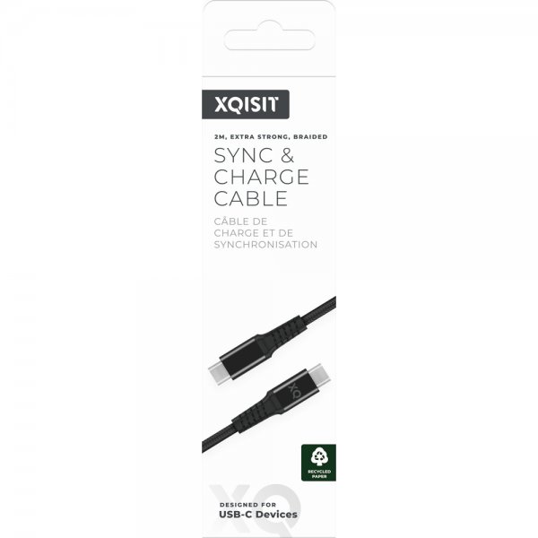 Xqisit Type C til Type C Kabel Flettet Ekstra Stærk 2 m Sort
