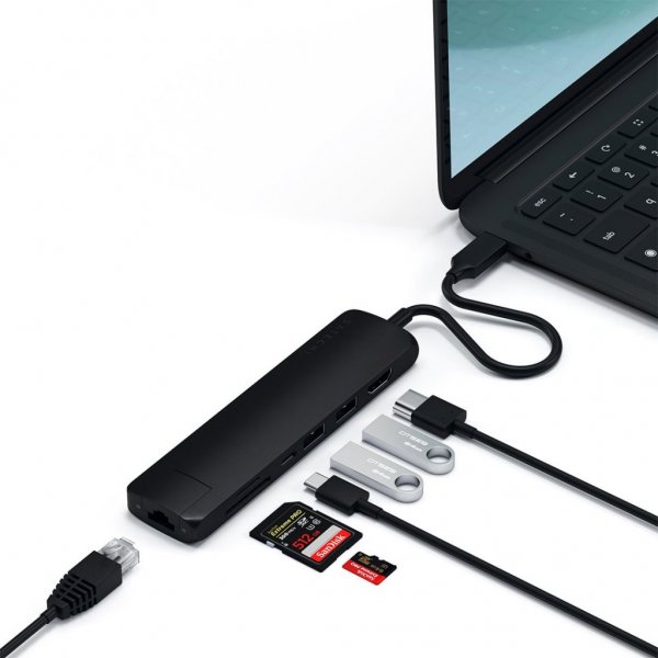 Satechi Slim USB-C MultiPort med Ethernet Space Grey