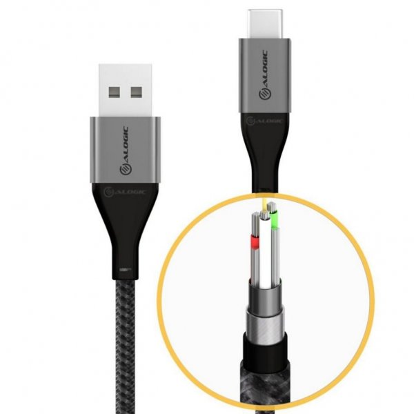 ALOGIC Ultra USB-A til USB-C kabel 3A/480Mbps 1.5 meter Space Grey