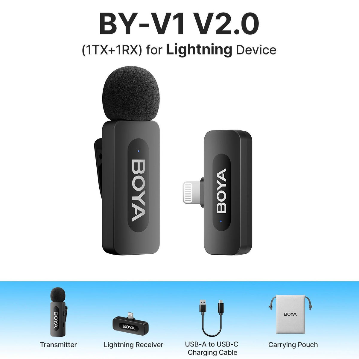 Boya Trådløs Mikrofon By-V1 Mini V2.0 Lightning 2.4 Ghz