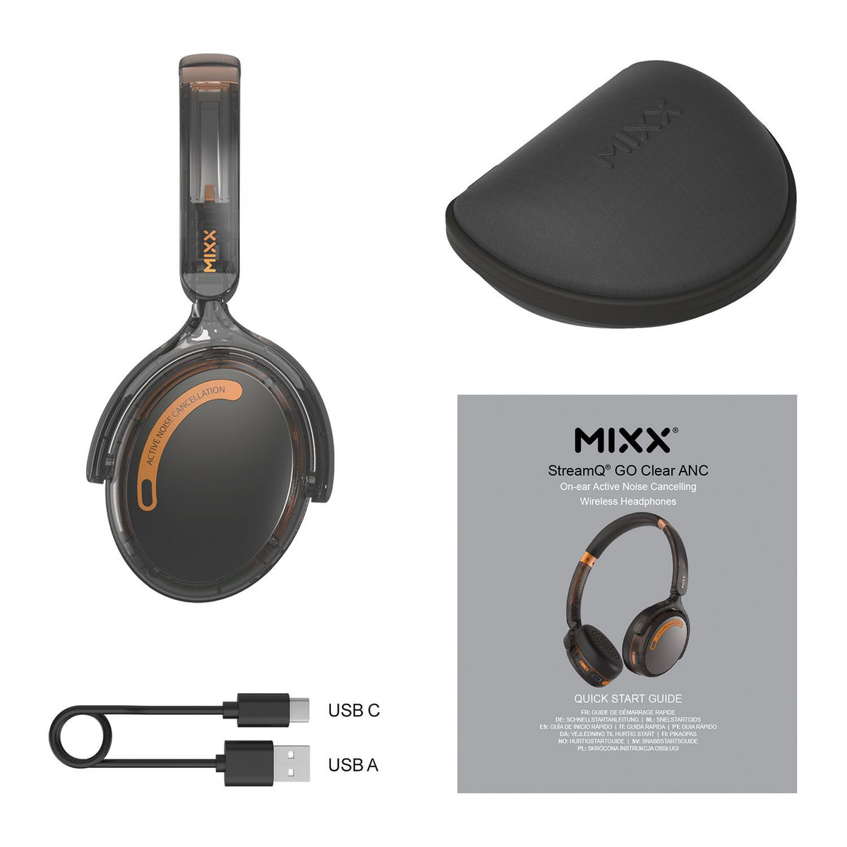 Mixx Trådløse On-Ear Høretelefoner StreamQ Go ANC Clear Sort