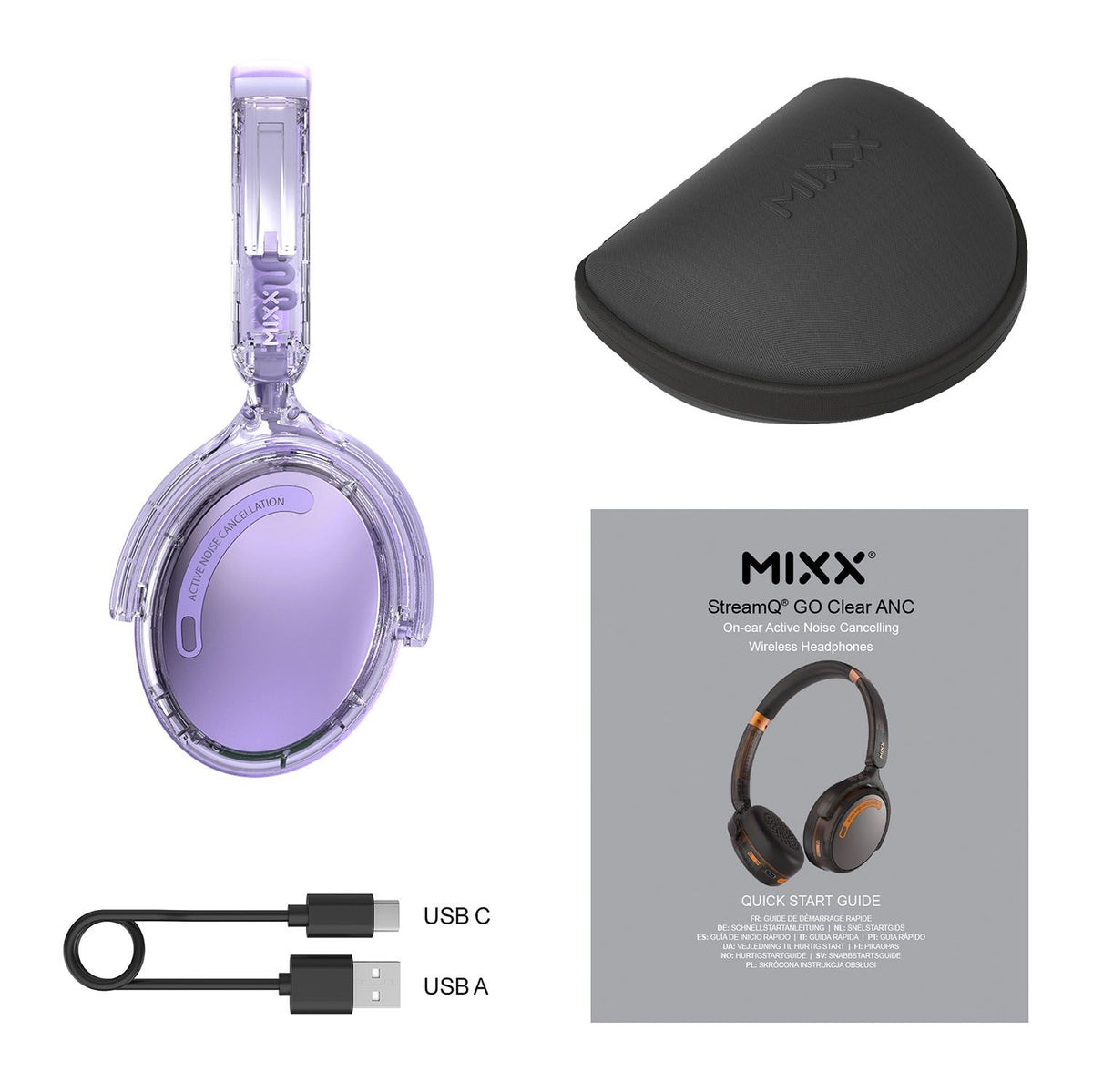Mixx Trådløse On-Ear Høretelefoner StreamQ Go ANC Clear Lilla