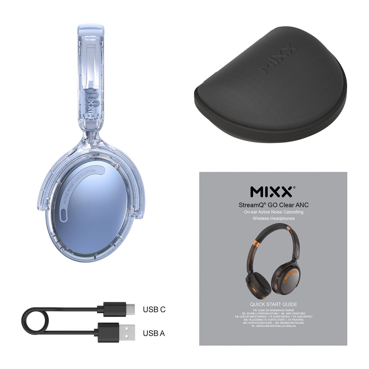 Mixx Trådløse On-Ear Høretelefoner StreamQ Go ANC Clear Blå