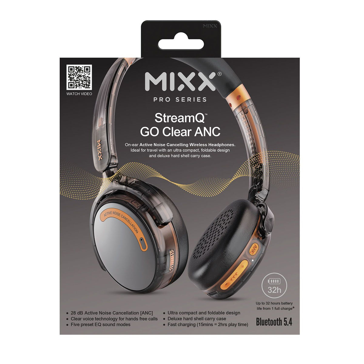 Mixx Trådløse On-Ear Høretelefoner StreamQ Go ANC Clear Sort