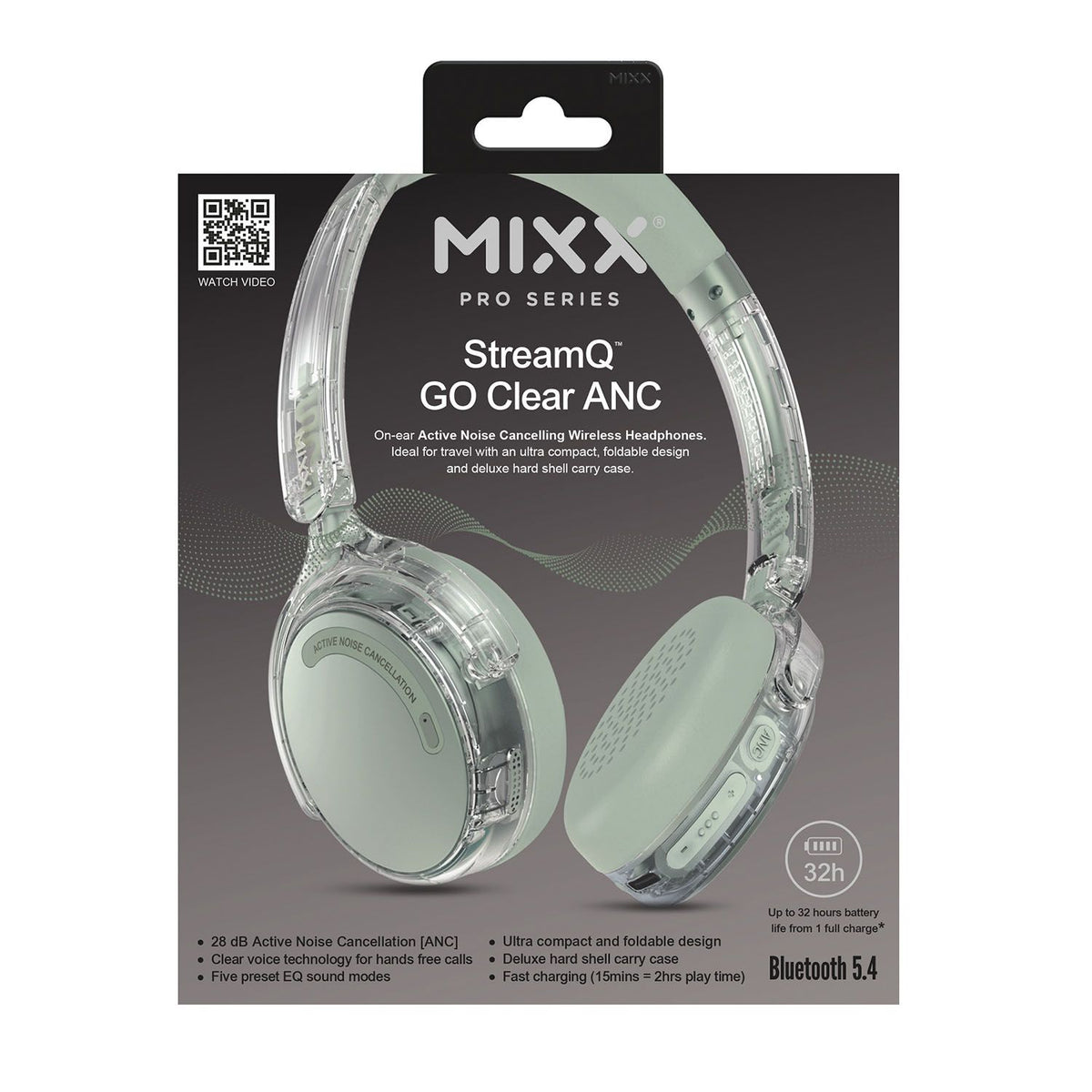 Mixx Trådløse On-Ear Høretelefoner StreamQ Go ANC Clear Grøn