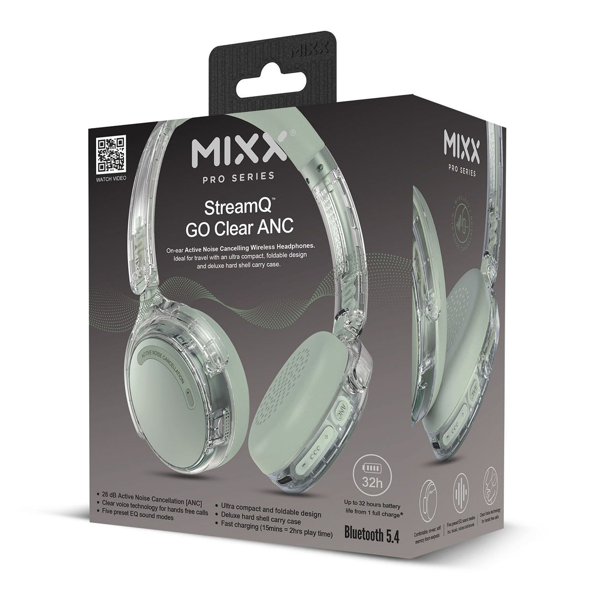Mixx Trådløse On-Ear Høretelefoner StreamQ Go ANC Clear Grøn