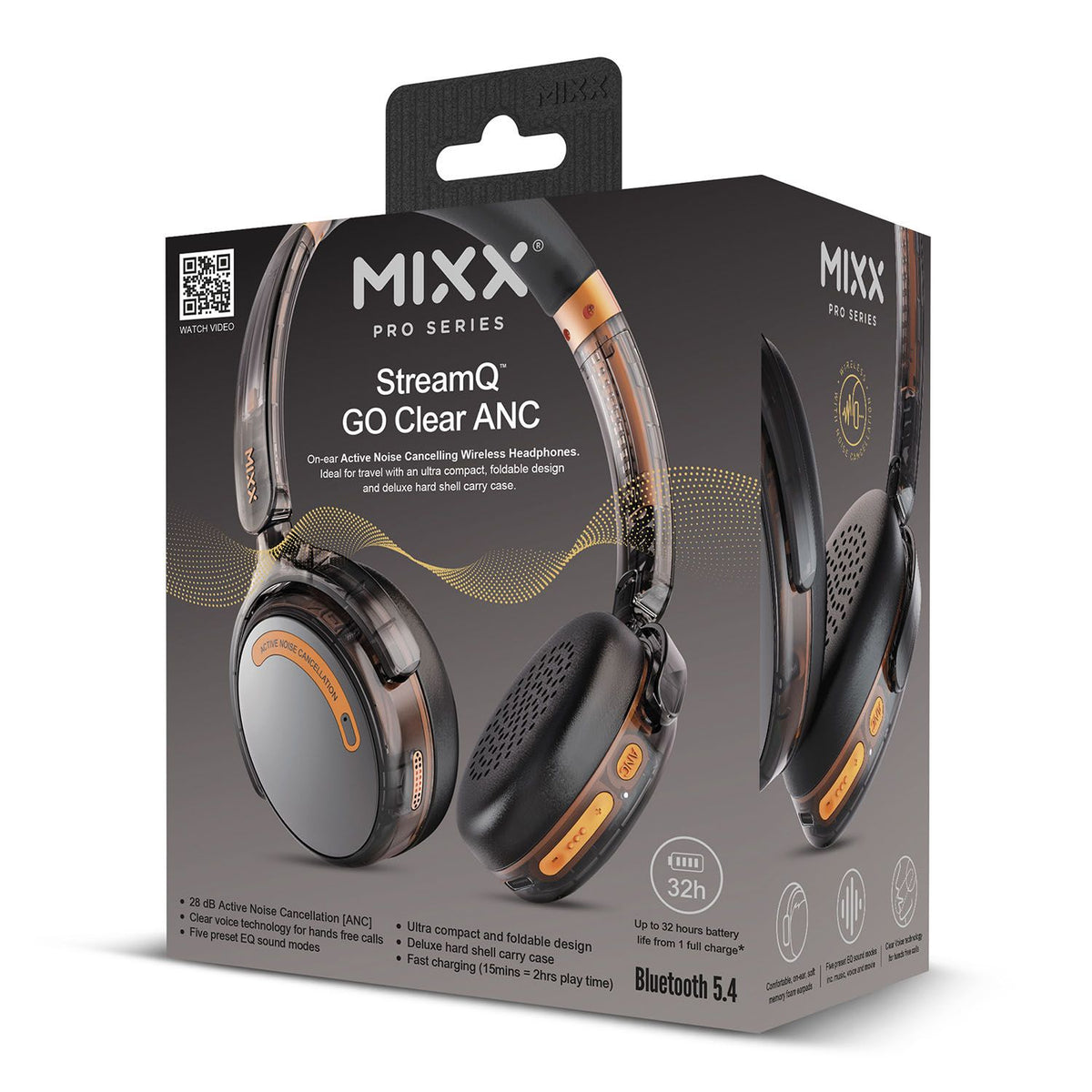 Mixx Trådløse On-Ear Høretelefoner StreamQ Go ANC Clear Sort